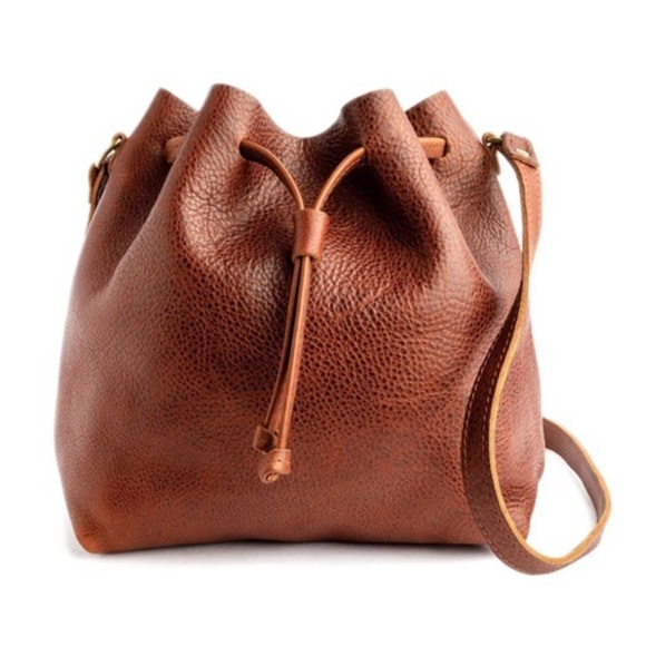 Portland Leather Handbags - Portland Leather Goods Pebbled Leather Drawstring Bucket Crossbody Bag Nutmeg